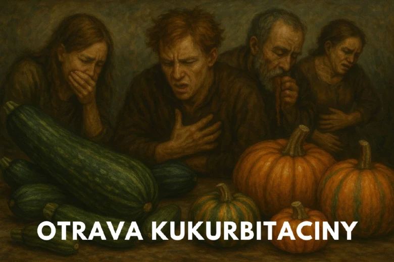 Lidé trpící příznaky otravy jedovatou cuketou s okurkami a dýněmi.