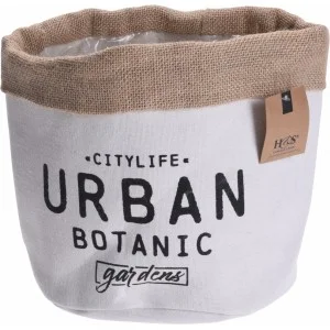 Bílý textilní květináč s textem Urban Botanic pro rostliny.