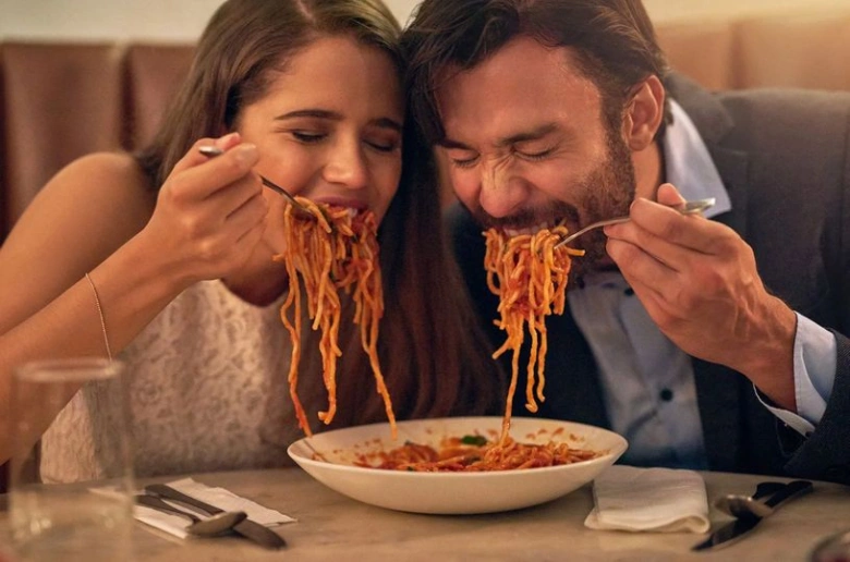 People eating pasta