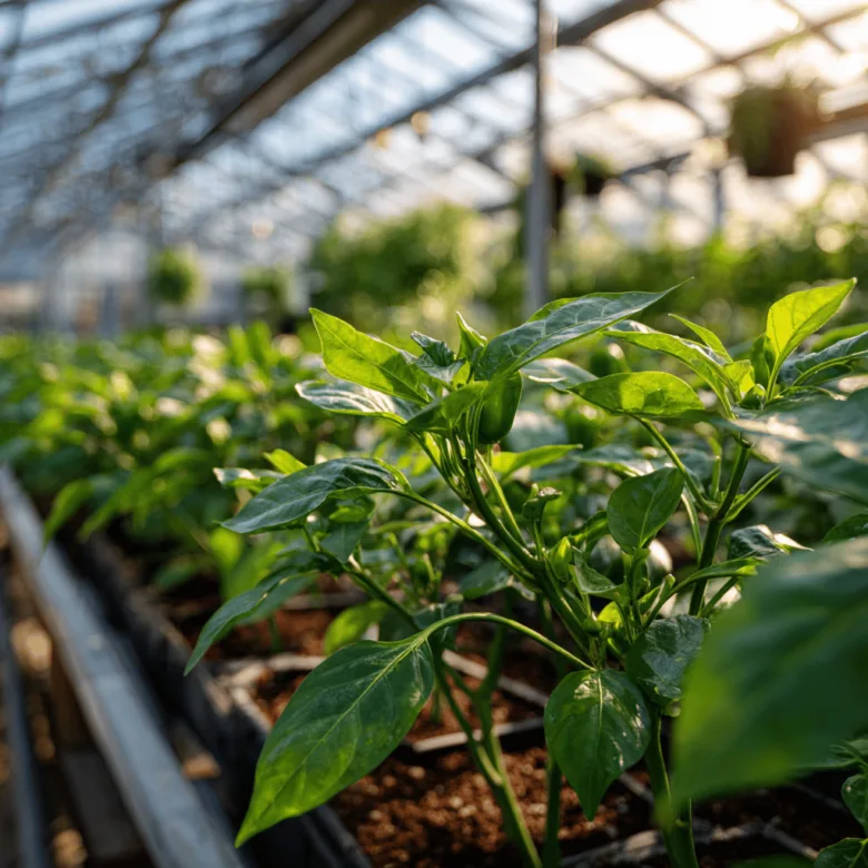 Pepper plants in greenhouse