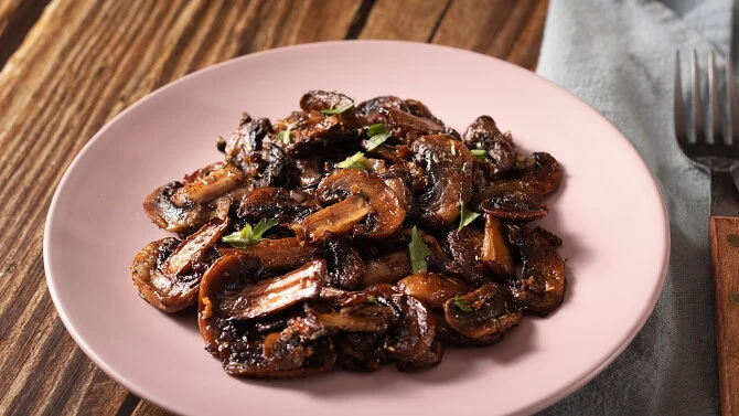 Pan-fried mushrooms on plate