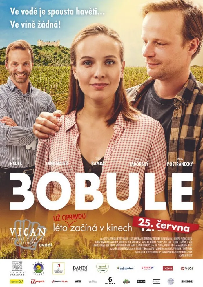 Plakát k filmu Bobule s herci v vinařském prostředí