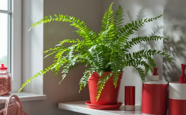 Indoor fern in red pot