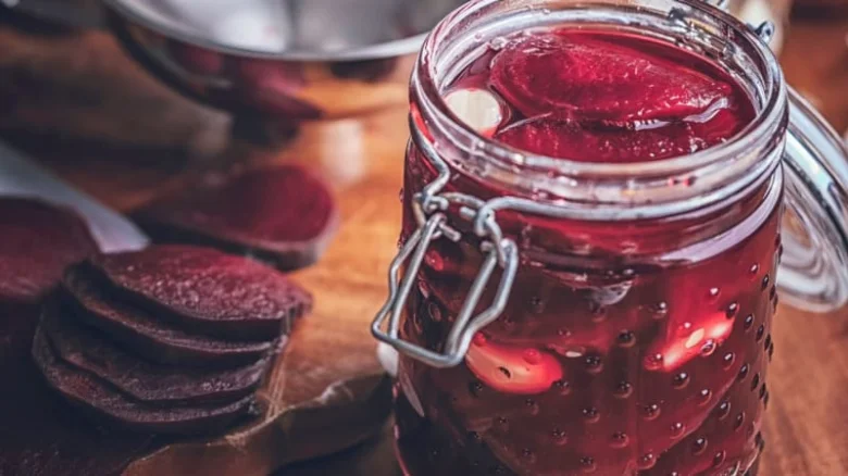 Beet jam in jar