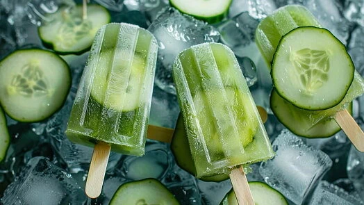 Okurkové limonády na tyčce s okurek a ledem